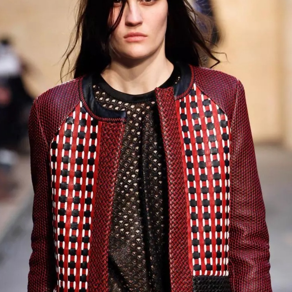 Proenza Schouler Red/Black Mixed Weave leather Jacket Size 8 USA New